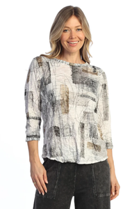 Scribbles Crushed Slub Knit 3/4 Sleeve Top