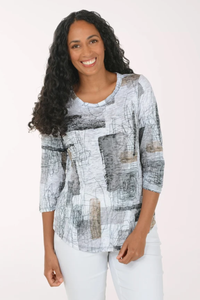 Scribbles Crushed Slub Knit 3/4 Sleeve Top