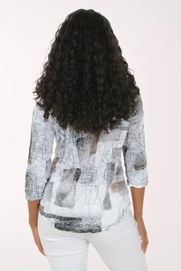 Scribbles Crushed Slub Knit 3/4 Sleeve Top