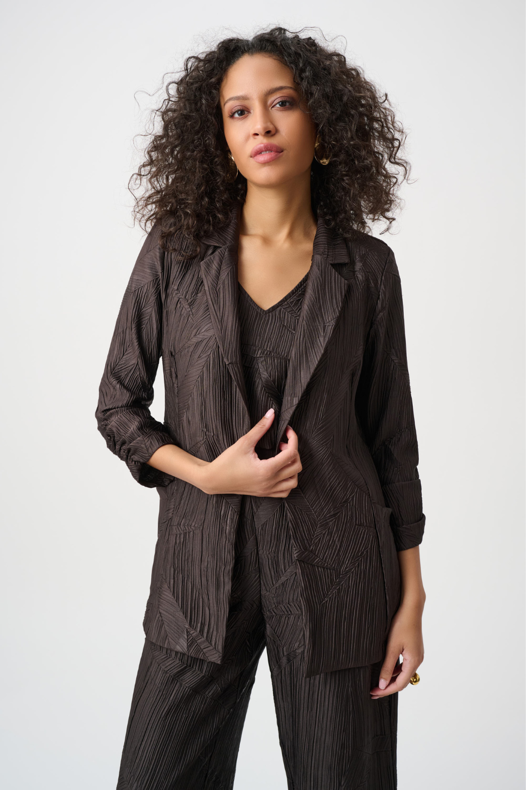 Pleated Satin Open Blazer