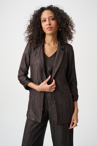 Pleated Satin Open Blazer
