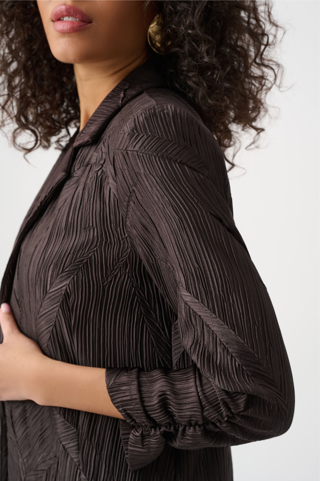 Pleated Satin Open Blazer
