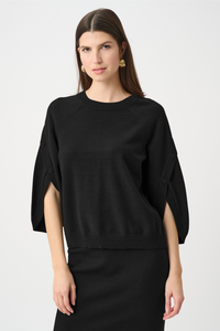Brushed Viscose And Nylon Knit Tulip Sleeve Sweater