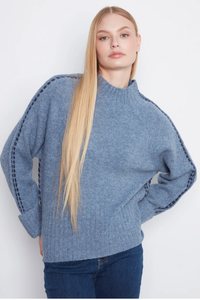 Contrast Stitch Mock Neck Sweater - Heather Denim