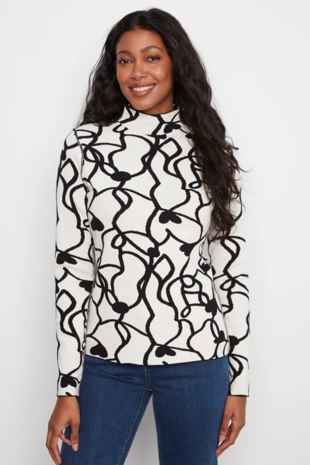 Reversible Mock Neck Sweater - Linework
